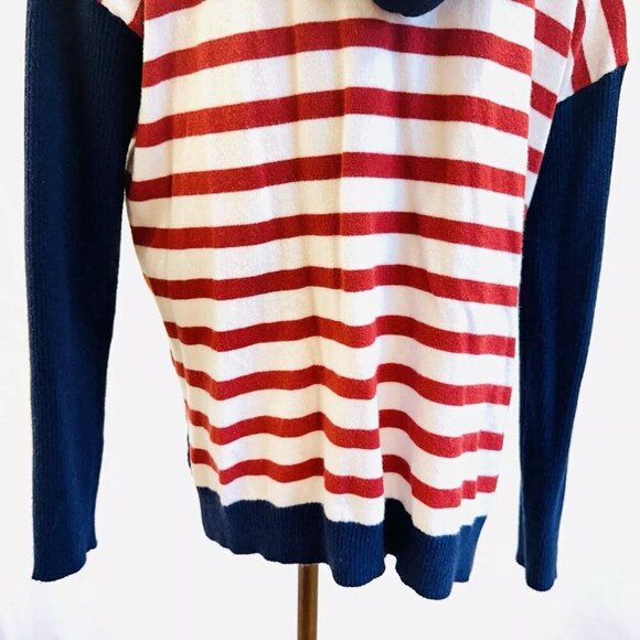 CASLON Women Long Sleeve Pullover V-Neck Hooded Striped Knitted Sweater Sz Large - Picture 7 of 12